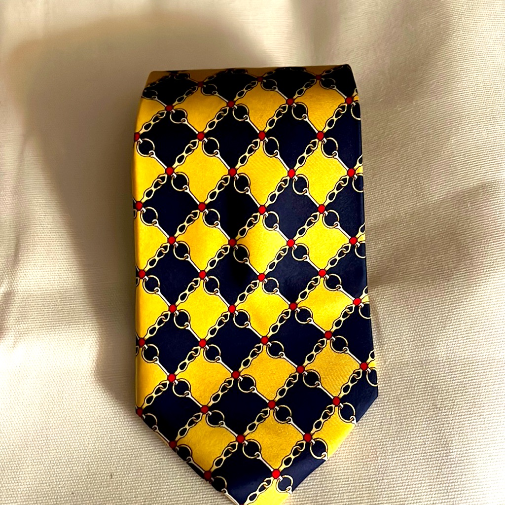 Fendi Silk Necktie Blue And Yellow Silk Design